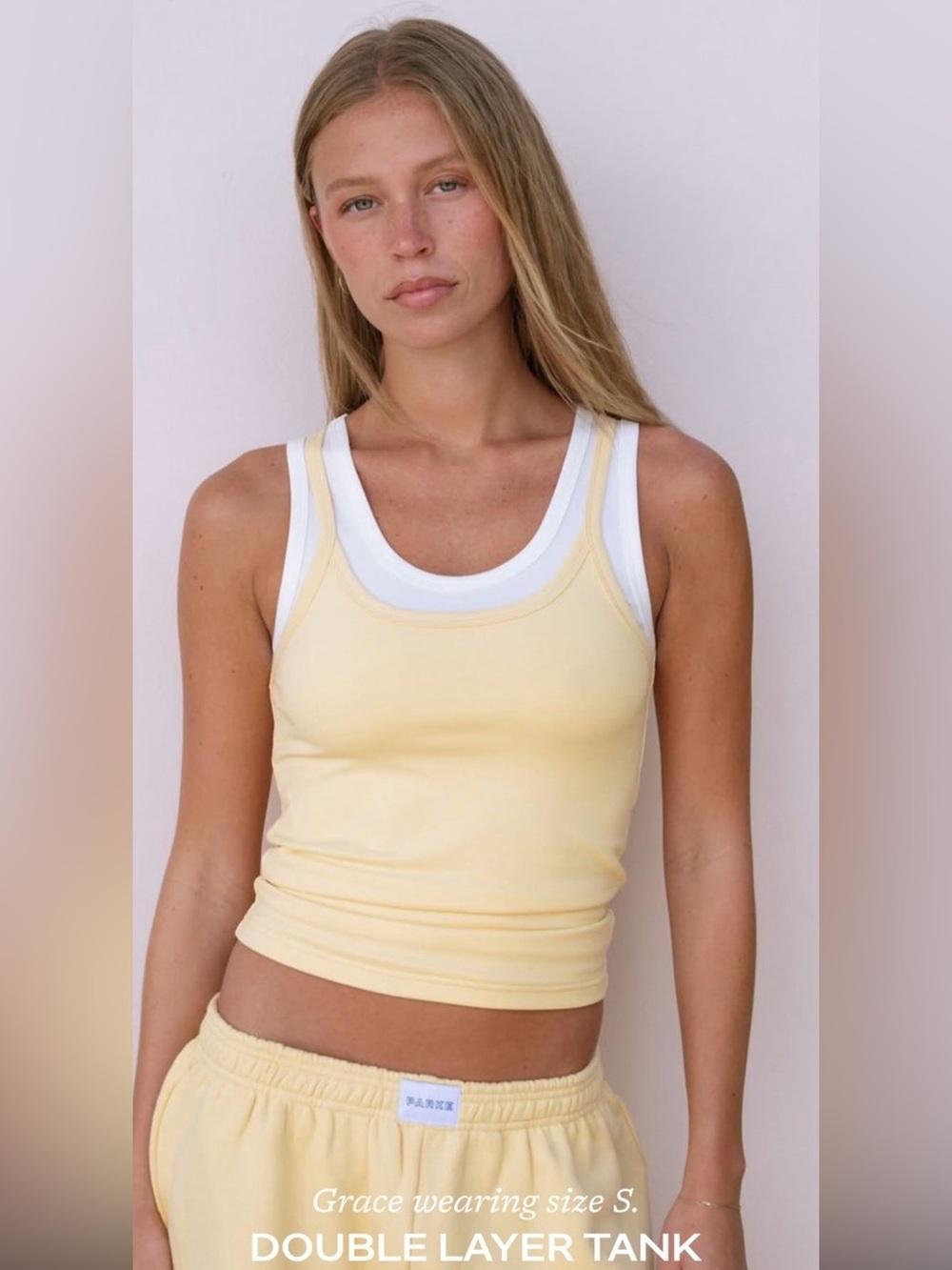 Parke Double-Layer Scoop Neck Tank in Yellow and White (NWOT)